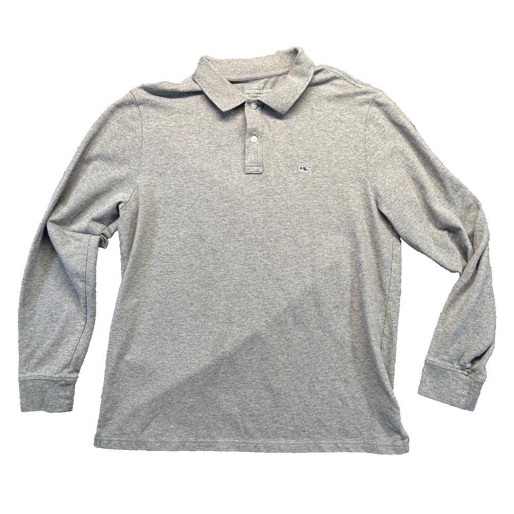 Vineyard Vines Long Sleeve Polo Shirt Men's Medium Gray Heather Whale Logo